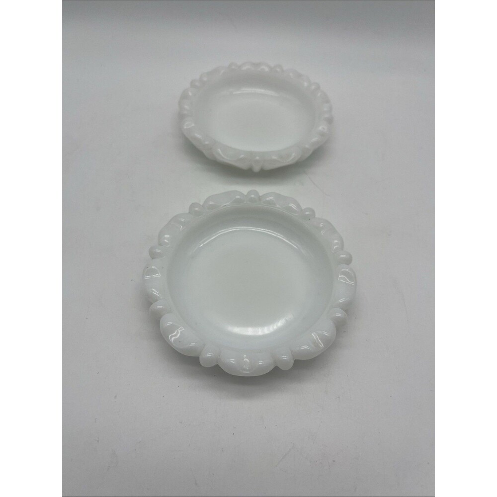 Vintage Anchor Hocking Milk Glass Ashtray Trinket, Set Of 2